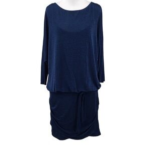 White House Black Market Blue Bodycon Blouson Dress Womens Medium Dolman Sleeve